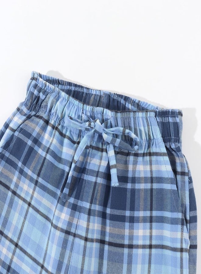 Spring&Gege Boys Soft Plaid Pajamas Pants Flannel PJ Pants Lounge Long Bottoms, Grey and Blue, 7-8Years - Image 3